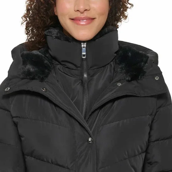 NWoT Andrew Marc Women's Faux Fur Hooded Walker Jacket Black Size